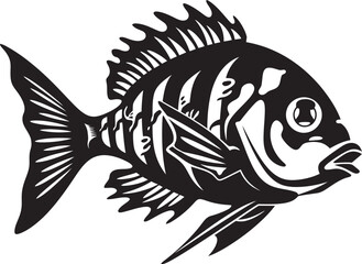 Riverine Reveries Vector Tropical River Fish Art in Black Aquatic Allure Black Vector Fish Illustrations