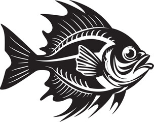 Tropical River Treasures Black Vector Fish Wildlife Illustrations Fin tastic Finds Vector Tropical River Fish Cartoon Icons in Black