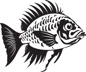 Fin tastic Finds Vector Tropical River Fish Cartoon Icons in Black Aquatic Allure Black Vector Fish Sketches from Tropical Rivers