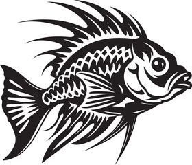 Fototapeta premium Underwater Wonders Vector Tropical River Fish Outline Graphics in Black Coastal Charm Black Vector Fish Icons with Tropical Flair