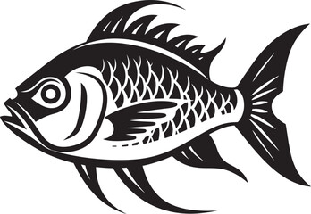 Marine Marvels Vector Tropical River Fish Designs in Black and White Streamside Serenity Black Vector Fish Illustrations for Tropical Rivers