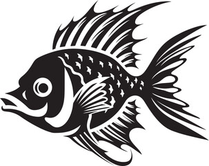 Freshwater Fantasia Black Vector Fish Outline Oceanic Odyssey Vector Tropical River Fish Design