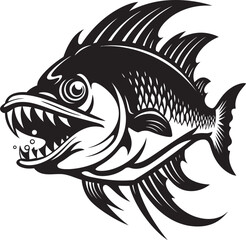 Whimsical Wildlife Vector Tropical River Fish Cartoon Icons in Black Riverine Realism Black Vector Fish Illustrations Reflecting Tropical Waters