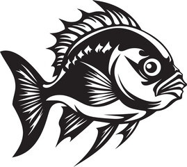 Marine Minimalism Black Vector Fish Icons for Tropical River Environments Aquatic Abundance Vector Tropical River Fish Graphics in Black