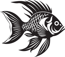 Tranquil Tropics Vector Tropical River Fish Silhouette Icons in Black Reef Reflections Black Vector Fish Designs Depicting Tropical River Fauna