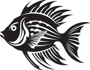 Obraz premium Inked Inspirations Vector Tropical River Fish Sketch Icons in Black Whimsical Waters Black Vector Fish Illustrations with Tropical Flair