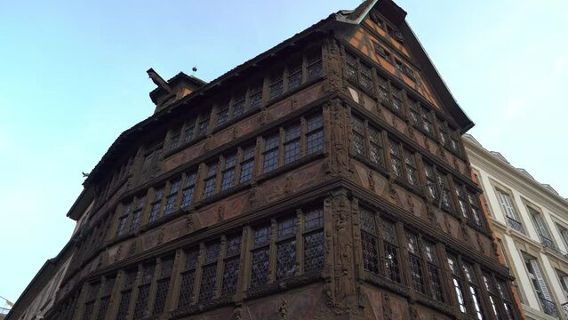 Facade of La Maison Kammerzell in Strasbourg on Sunny Evening