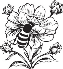Petal Partners Black Vector Graphic with Bee and Blossom Serene Blossom Minimalist Black Vector Emblem
