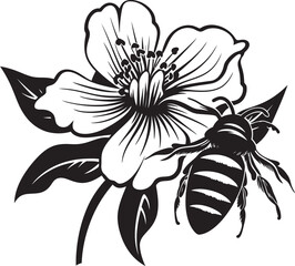 Bee Bloom Black Vector Graphic with Blossom Tranquil Blossom Minimalist Black Vector Design