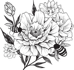 Bee Ballet Black Vector Icon with Blossom Blossom Buzz Minimalist Black Vector Graphic