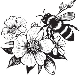 Petal Peace Black Vector Logo with Floral Element Serene Bee Minimalist Black Vector Symbol
