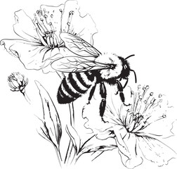 Serene Bee Minimalist Black Vector Symbol Botanical Beauty Black Vector Graphic with Bee and Flower