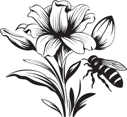 Natures Melody Black Vector Logo with Floral Element Bee Blossom Minimalist Black Vector Symbol