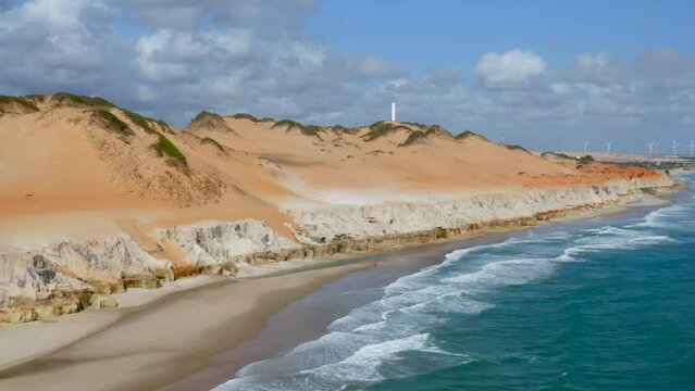 Aerial view of the Morro Branco cliffs and the wind energy, Ceara, Brazil