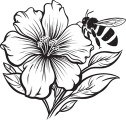 Botanical Bond Black Vector Emblem with Bee Floral Flight Minimalist Flower Bud and Bee Logo