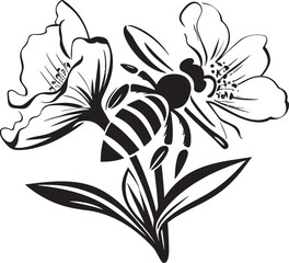 Floral Flight Minimalist Flower Bud and Bee Logo Bee Blessing Black Vector Symbol with Blossom