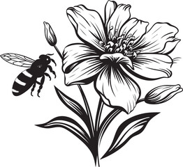 Natures Dance Minimalist Bee and Blossom Symbol Blossom Buzz Black Vector Logo with Bee