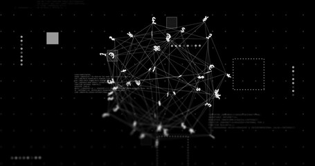 Animation of connections with currency signs and data processing over black background - Powered by Adobe