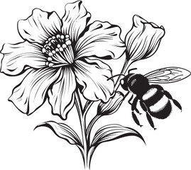 Buzzing Beauty Black Vector Icon with Flower Black Bison A Symbol of Strength and Resilience