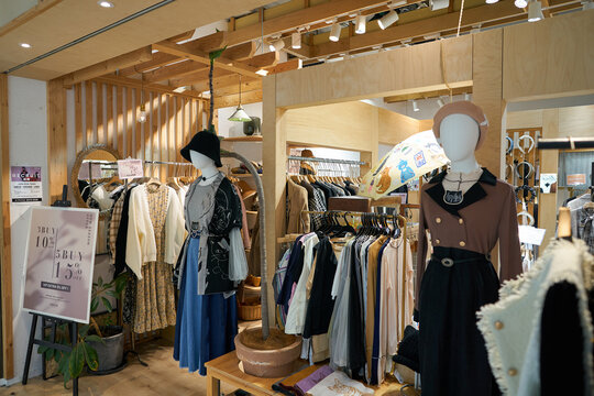 HONG KONG, CHINA - DECEMBER 04, 2023: dressed mannequins and various apparel displayed at Torio store in Sha Tin.