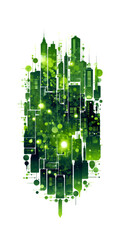 eco city system in green color, in the style of cityscape abstraction