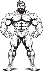 The Shadow of the Pump A Bodybuilder Caricature Cloaked in Mystery The Enigmatic Iron Man Masked Muscularity in Black and White