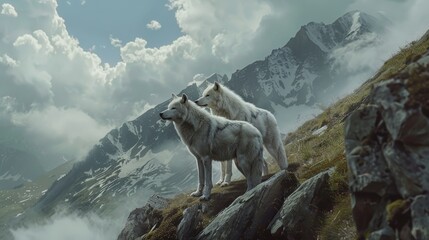 white wolves - obrazy, fototapety, plakaty