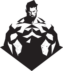 Ripped and Grinning Vector Icon of Muscle Mania Pumped Up and Playful Black Bodybuilder Caricature