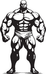 Swoleness with a Wink Cartoon Muscleman Icon in Vector Iron Will and a Smile Black Bodybuilder Logo
