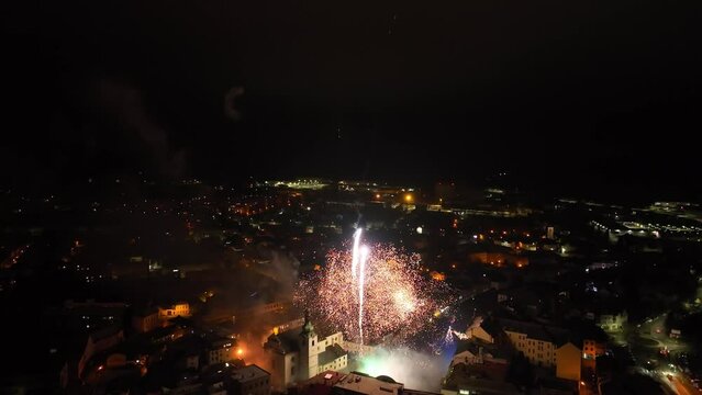 Amazing fireworks at night in Svitavy, the city of the Czech Republic