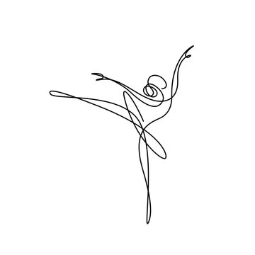 Abstract ballet dancer in continuous line art drawing style. Ballerina black linear design isolated on white background. Vector illustration