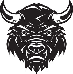 The Enigmatic Bull A Mascot Head with a Mysterious Gaze Ink Stained Strength A Bull Head Icon with a Hint of Grit