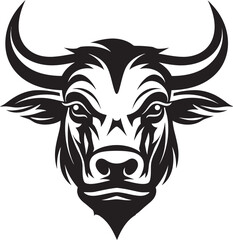 The Enigmatic Bull A Mascot Head with a Mysterious Gaze Ink Stained Strength A Bull Head Icon with a Hint of Grit