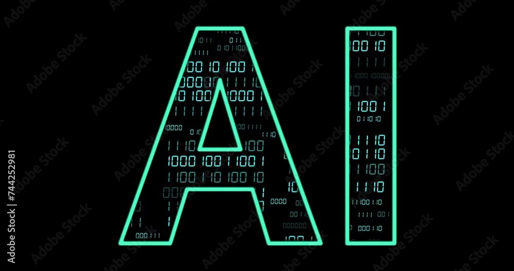 Poster animation of ai text with binary coding and data processing