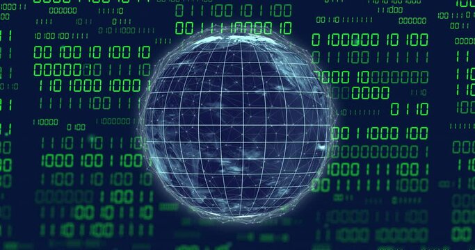 Animation of binary coding data processing over globe