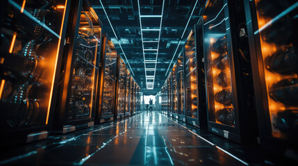 Fototapeta premium data center, cryptocurrency mining, wires, neon, motherboard, modern technology, electronics, engineering infrastructure, IT, computer, equipment, server, information, network, internet