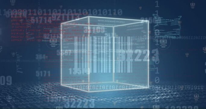 Animation of cube bar code and data processing over binary coding