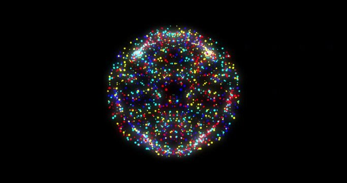 Animation of data processing over globe of connections on black background
