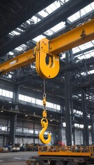 A Massive Overhead Crane Hook Suspended in Mid-Air at a Bustling Industrial Site, Symbolizing the Power of Heavy Machinery