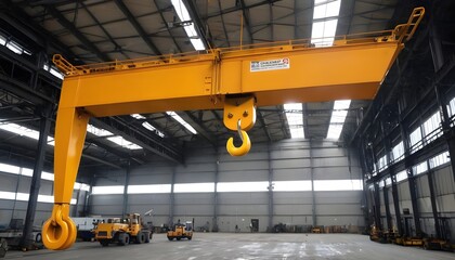 A Massive Overhead Crane Hook Suspended in Mid-Air at a Bustling Industrial Site, Symbolizing the Power of Heavy Machinery