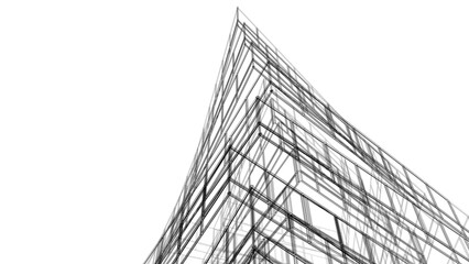 Modern building architectural drawing 3d illustration