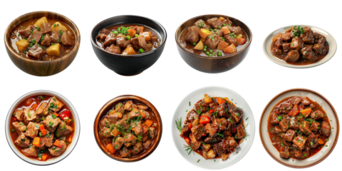 Pork Stew set collection in 3d png transparent no background for product presentation.