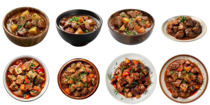 Pork Stew set collection in 3d png transparent no background for product presentation.