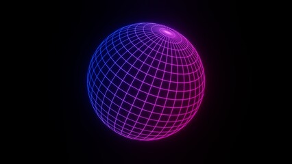 3d render pink and blue wireframe grid sphere glob ball. Retro neon y2k 90s 80s vaprowave retrowave background. Network planet Earth. Illustration 8k futuristic