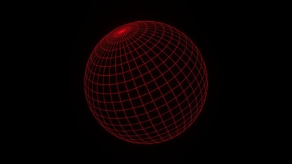  3d render red wireframe grid sphere glob ball. Retro neon y2k 90s 80s vaprowave retrowave background. isolated black Network planet Earth. Illustration 8k futuristic