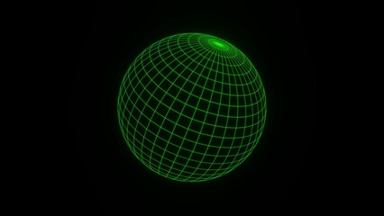 3d render green wireframe grid sphere glob ball. Retro neon y2k 90s 80s vaprowave retrowave background. Network planet Earth. Illustration 8k futuristic