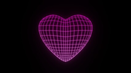 3d neon wireframe grid pink romantic technology heart. Love Valentines day science retro 80s 90s y2k symbol. Illustration 8k futuristic