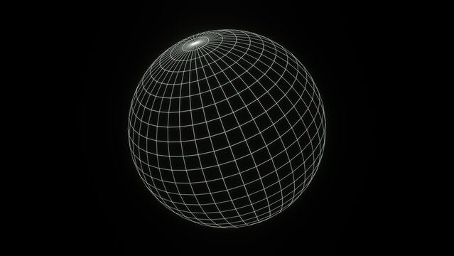 3d render white wireframe grid sphere glob ball. Retro neon y2k 90s 80s vaprowave retrowave background. isolated black Network planet Earth. Illustration 8k futuristic