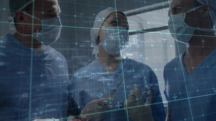 Animation of data processing over diverse surgeons in hospital - Powered by Adobe