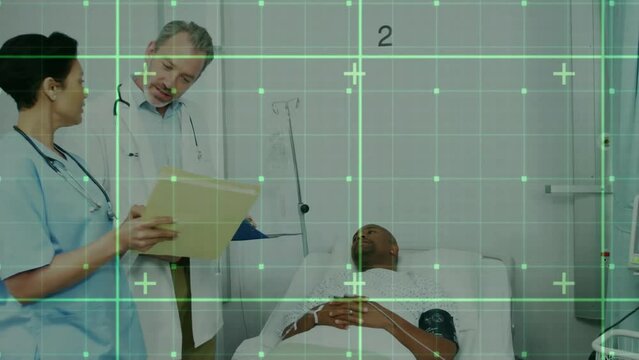 Animation of data processing over diverse doctors with patient in hospital